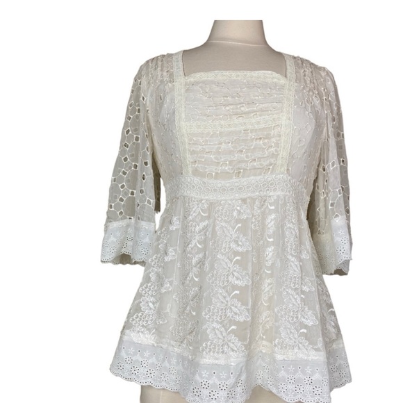 Sundance Tops - SUNDANCE CATALOG Embroidered Lace FRILL
SEEKER Silk Blouse Sz Medium Boho Eyelet